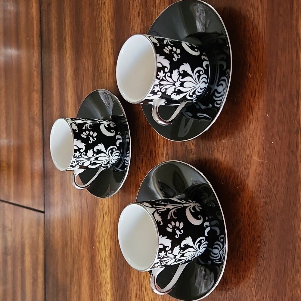 Classic Coffee & Tea Demitasse Set of 3 Ceramic  Espresso/Tea Cup and Saucer